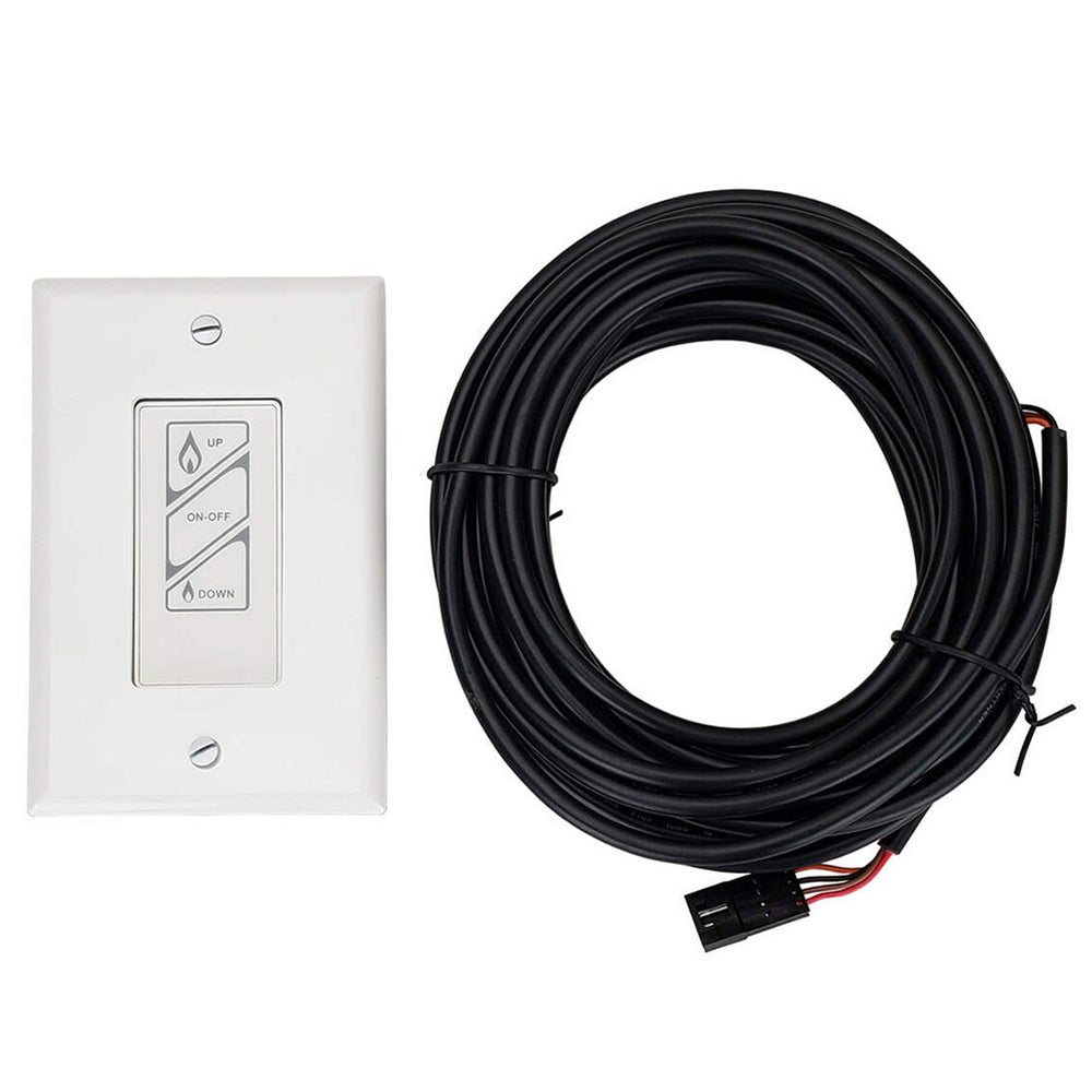 Wired wall switch with white wall plate and black wired cable bundle, with ON/OFF controls