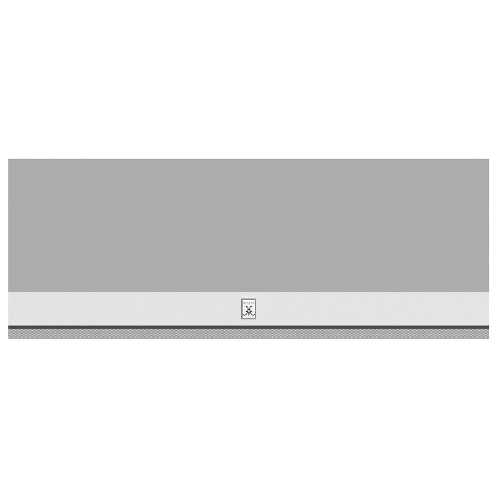 Stainless steel outdoor ventilation hood with light gray front panel and vent handle