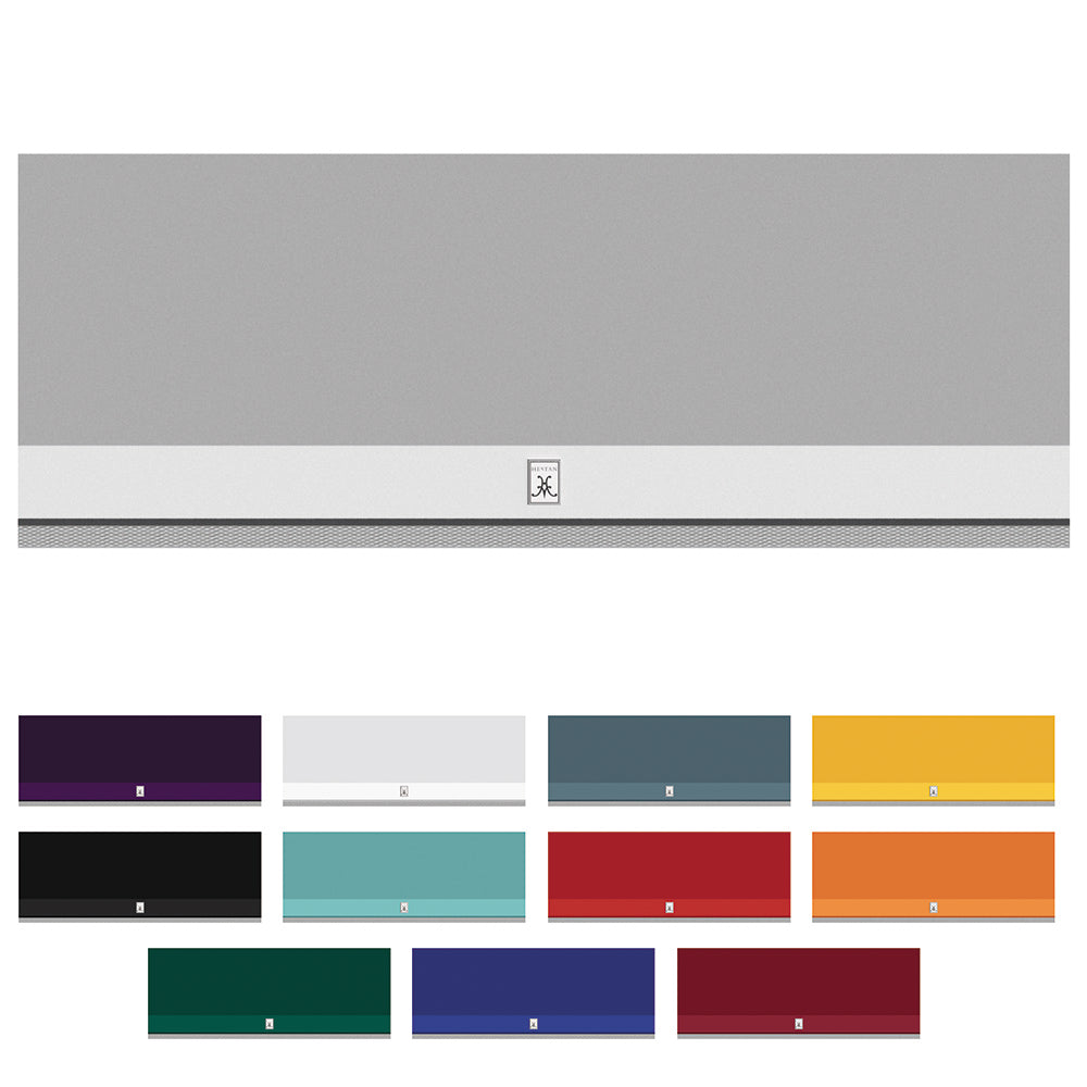 Stainless steel outdoor ventilation hood with light gray front panel and vent handle