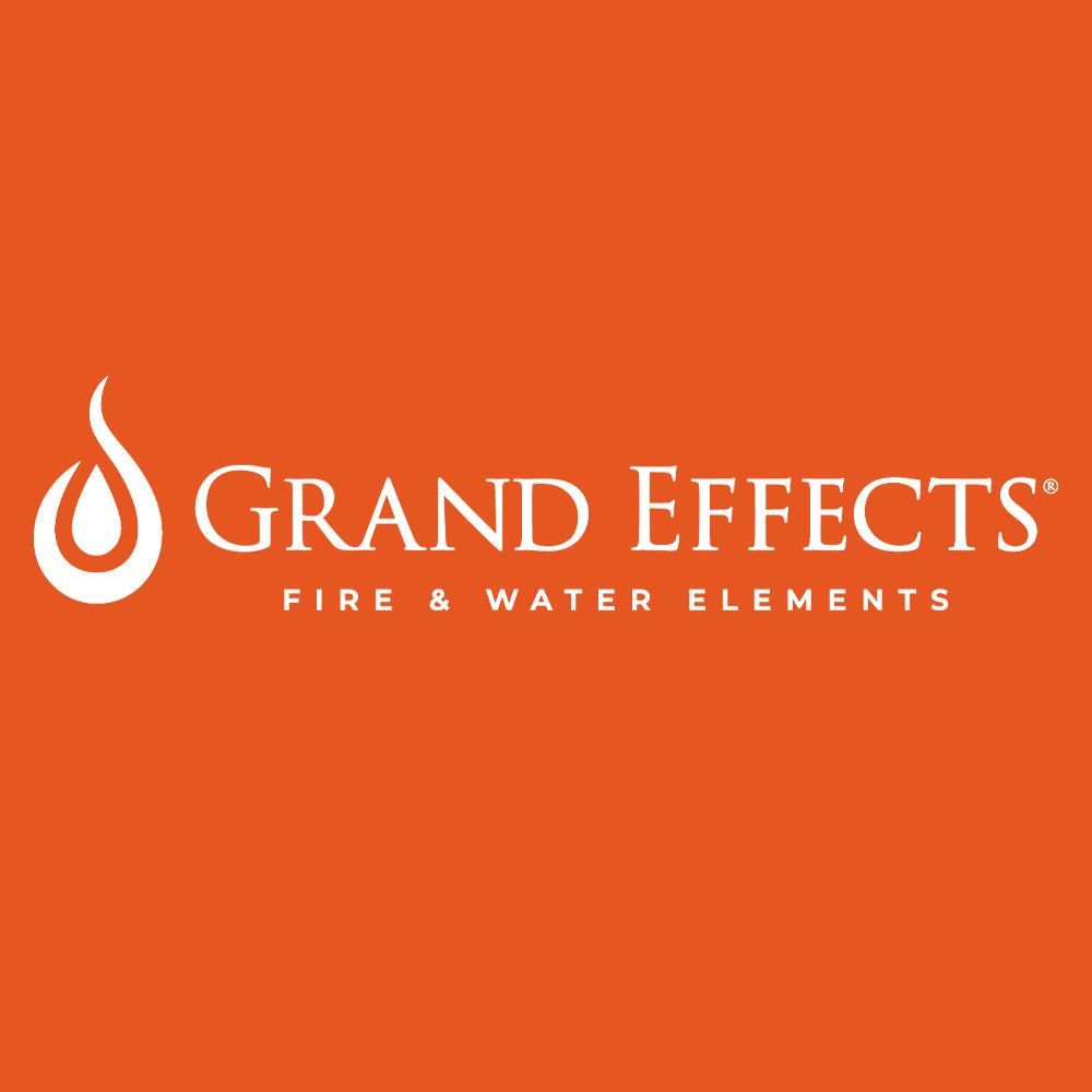 Grand Effects fire pit cover logo text and flame emblem