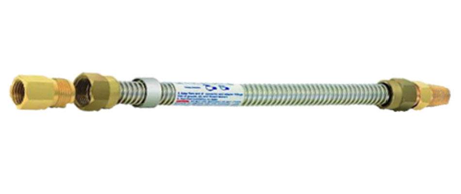 Whistle-free stainless steel gas flex line with 3/4 in FIP x MIP ends