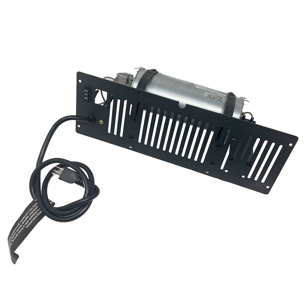 Black blower fan kit with metal mounting plate and power cord