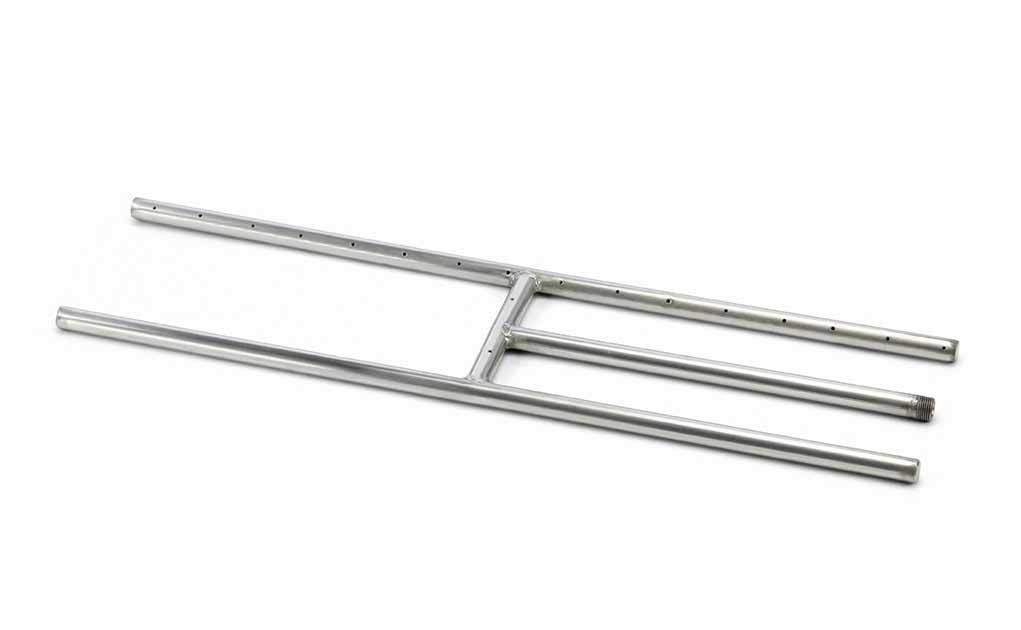 Rectangular stainless steel H-burner bar assembly with cross support