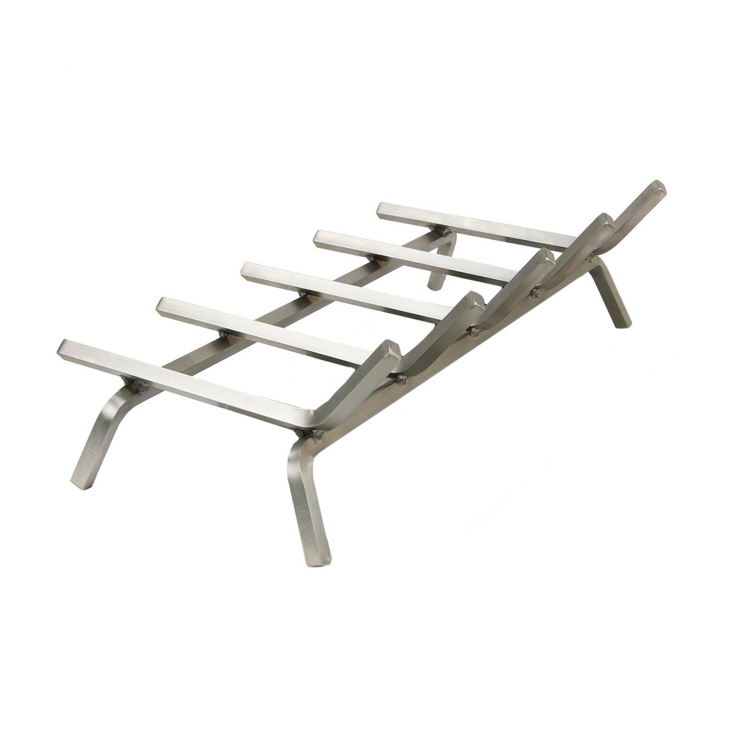 Stainless steel gas log grate with rectangular support bars, single-sided