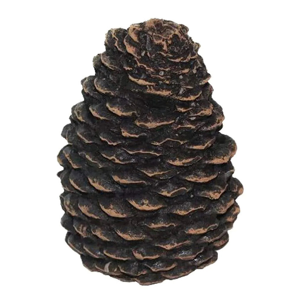 Small decorative pine cone with dark brown and black layered scales
