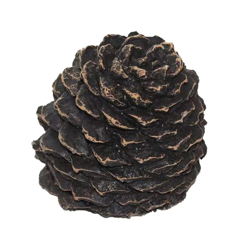 Medium decorative pine cone with dark brown ridged texture