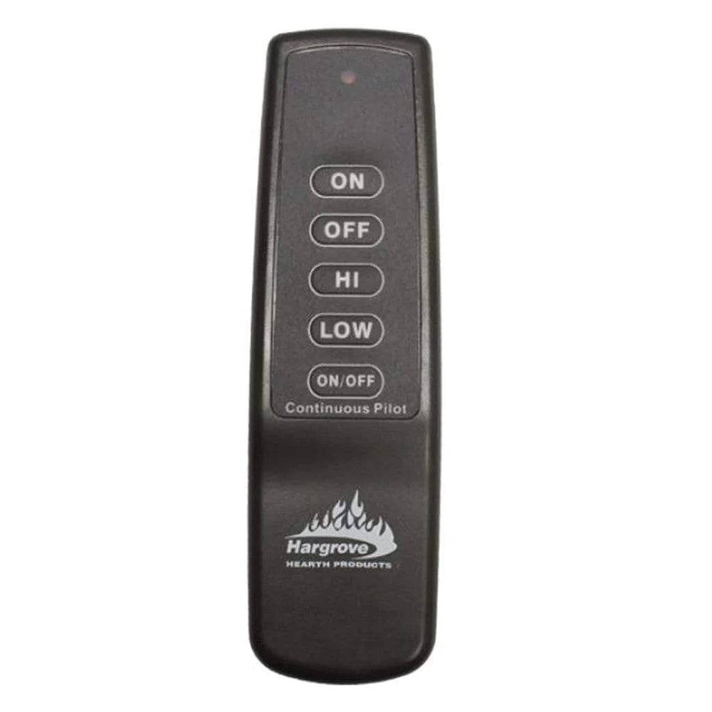 Black Hargrove remote control with ON, OFF, HI, LOW, and ON/OFF buttons