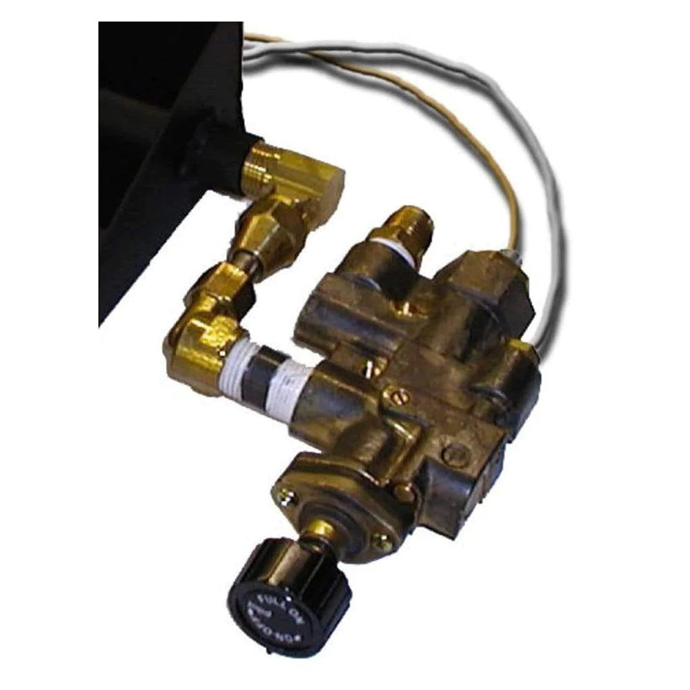 Brass manual safety pilot control valve assembly with attached wires and sensor switch