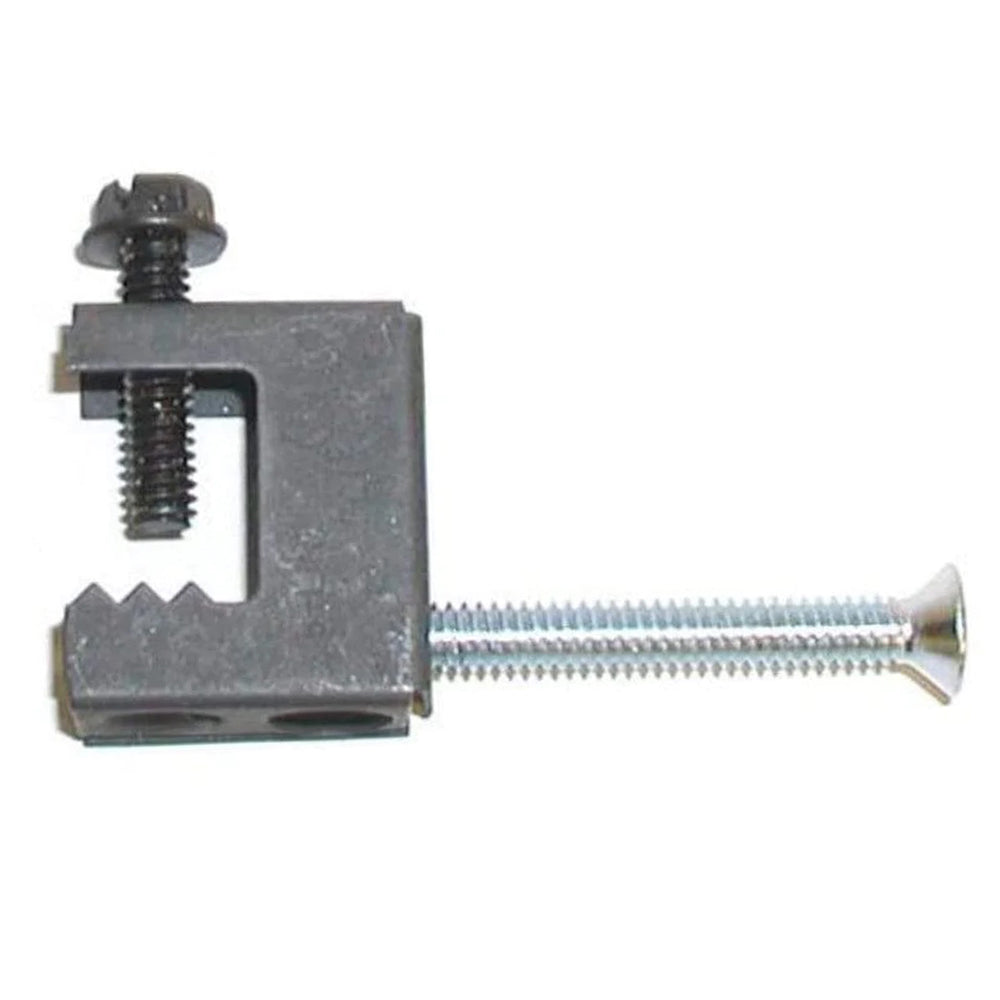 Metal damper stop bracket with threaded rod and hex fastener, dark gray