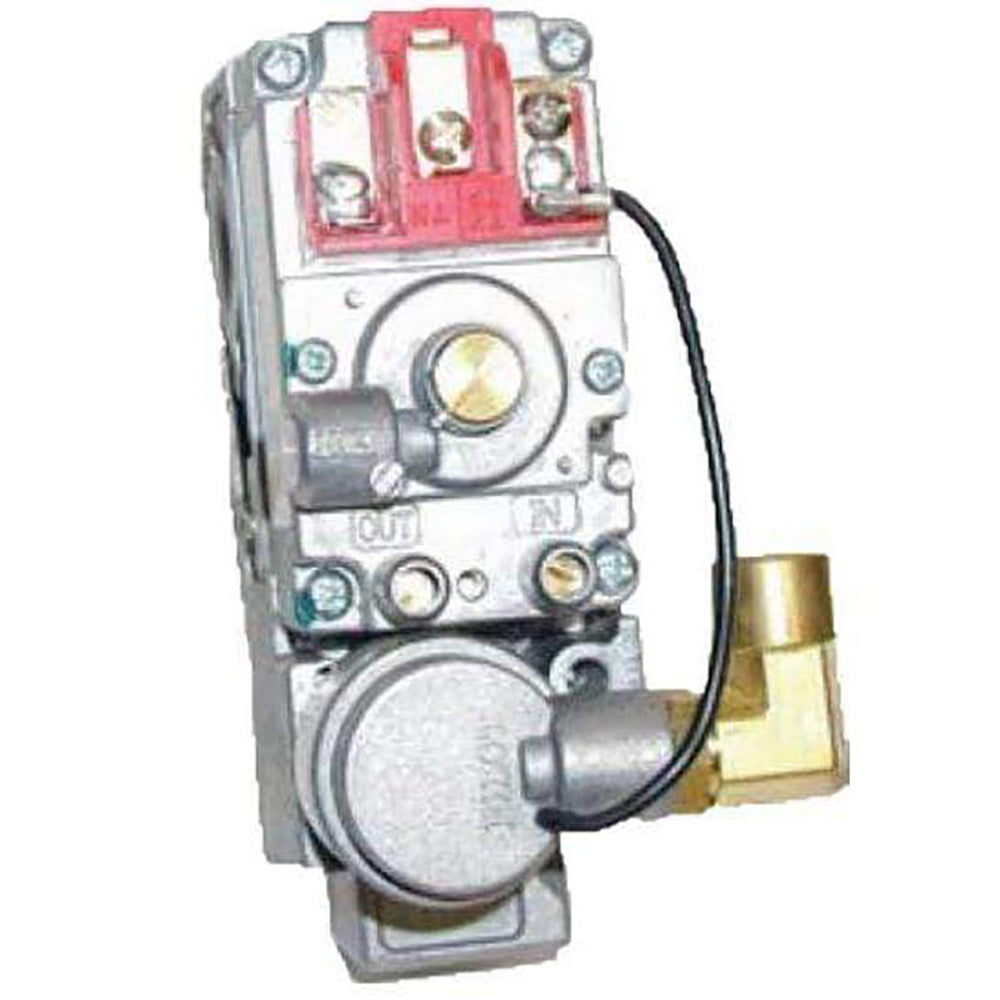 Electronic ignition safety pilot control valve with metallic body, red wiring, gold connector