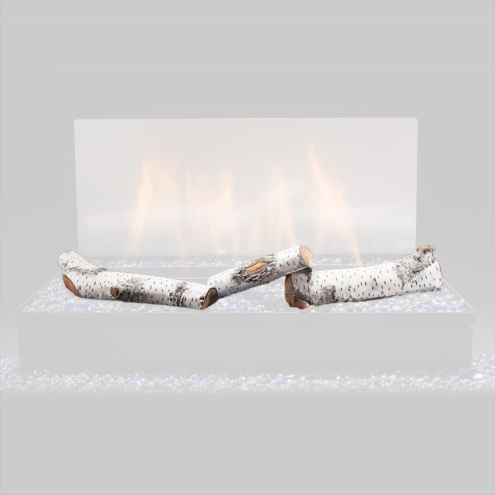 Decorative twig fire logs for vent-free burner with visible flames