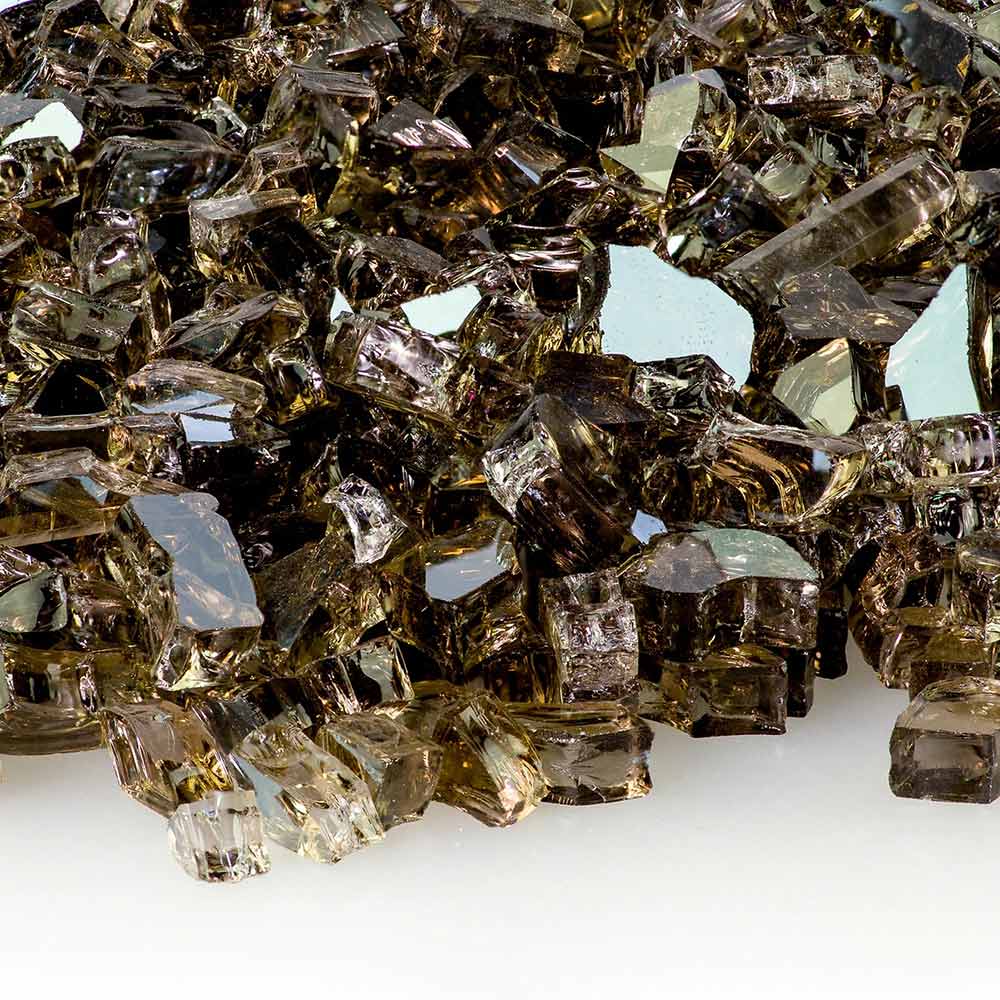 Bronze reflective fire glass chunks, about 1/2 inch wide