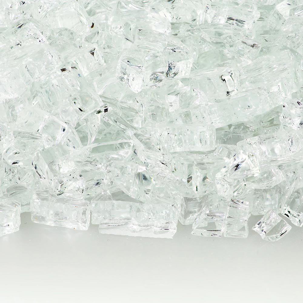Crystal ice reflective fire glass, clear translucent glass chunks