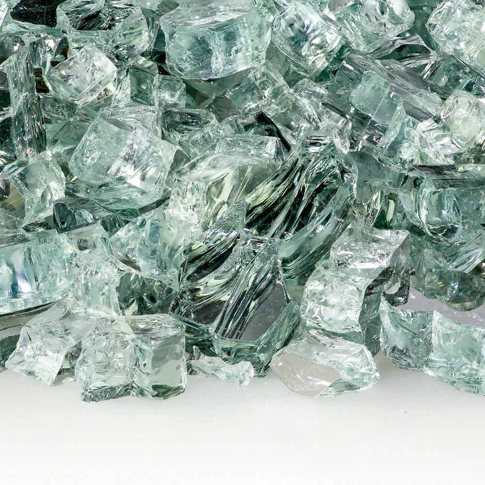 Hargrove platinum reflective fire glass, clear green glass chunks for fire pits