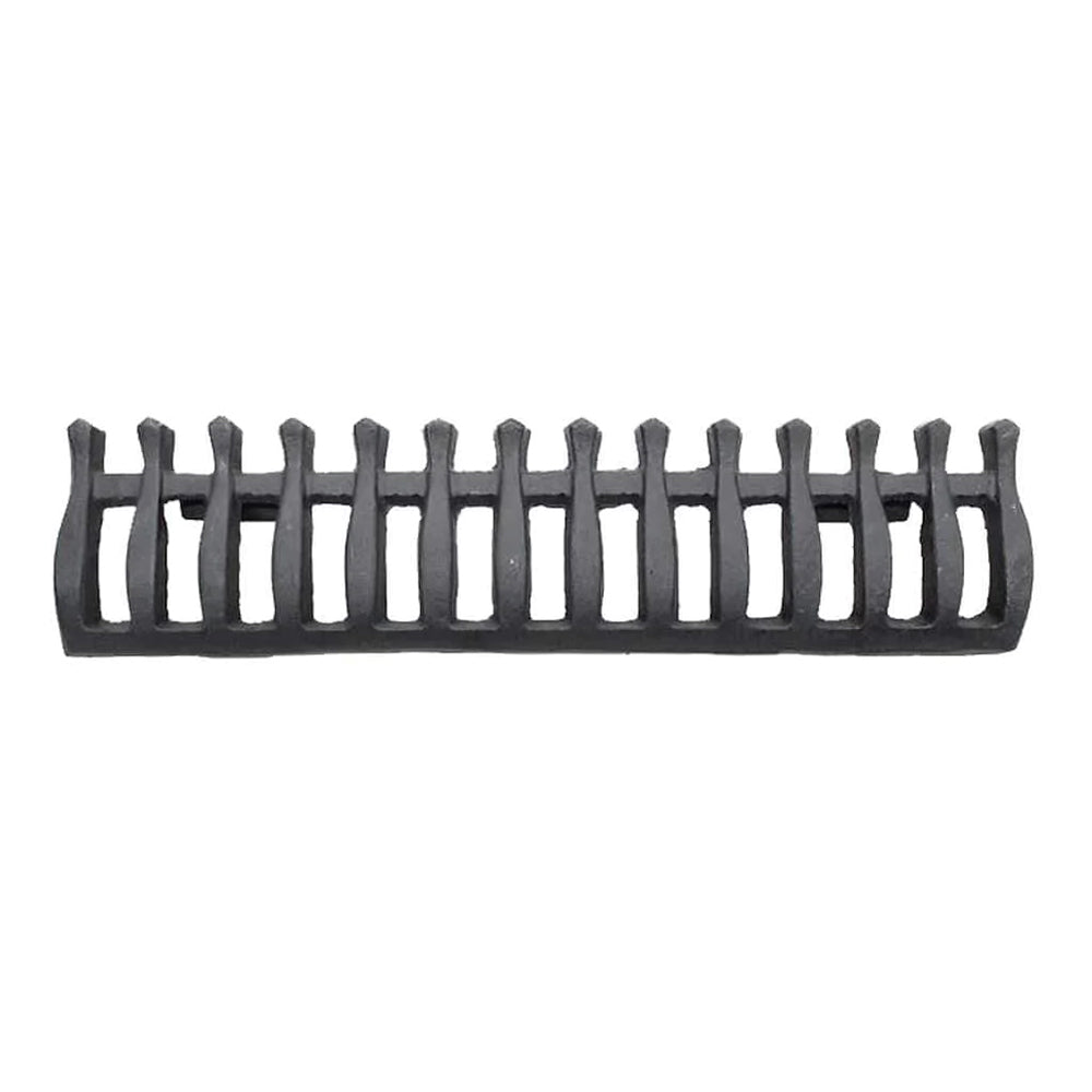 Cast iron pedestal grate facing with rectangular log support bars
