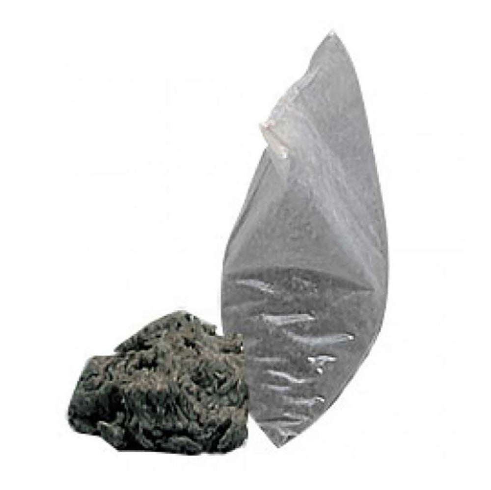 Rock wool insulation pieces, light gray fibrous wrap with dark compact block