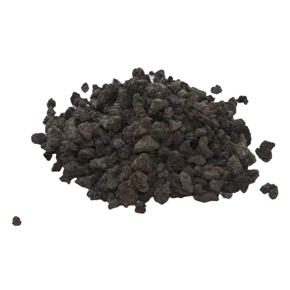 Dark volcanic cinder gravel, small rough pieces in bulk pile