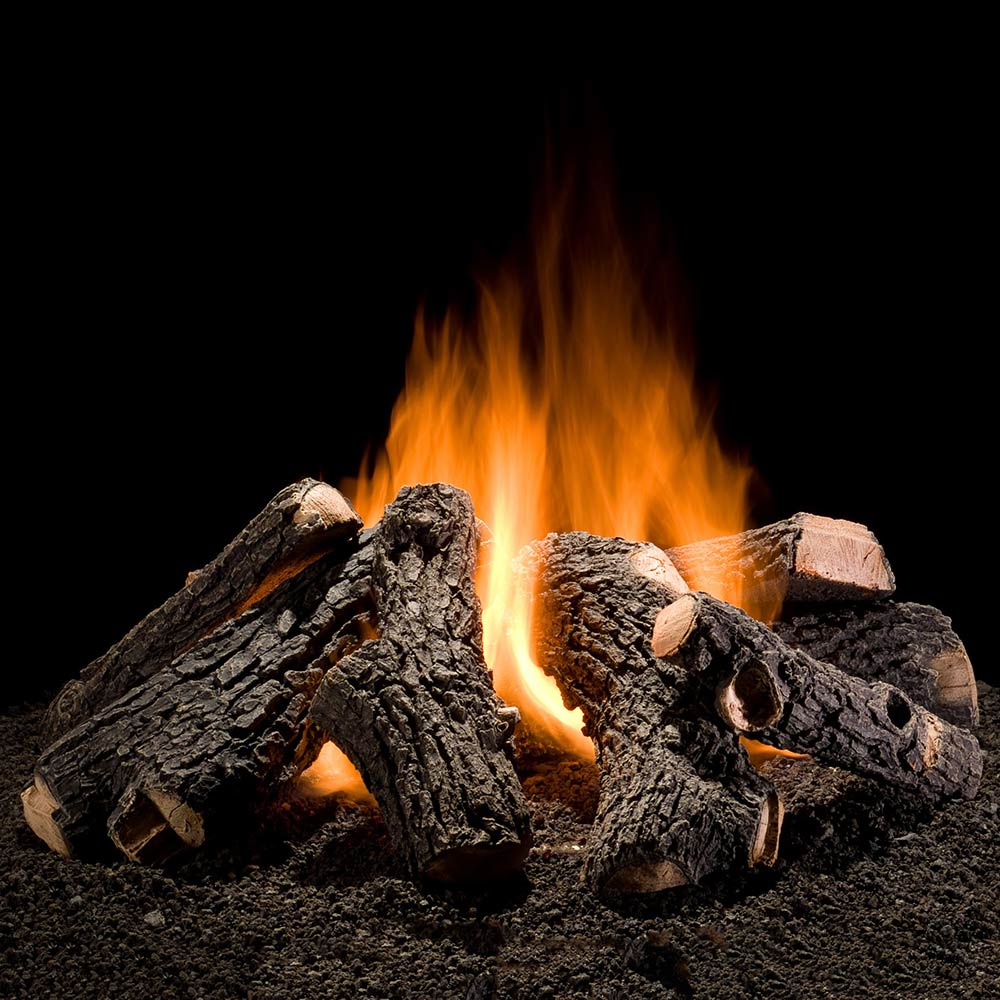 Hargrove Outdoor Wilderness Oak 30-Inch Gas Log Fire Pit Stack Set with Fire Ring Burner Kit and Match Light Ignition (HGWOSFL-FRB)