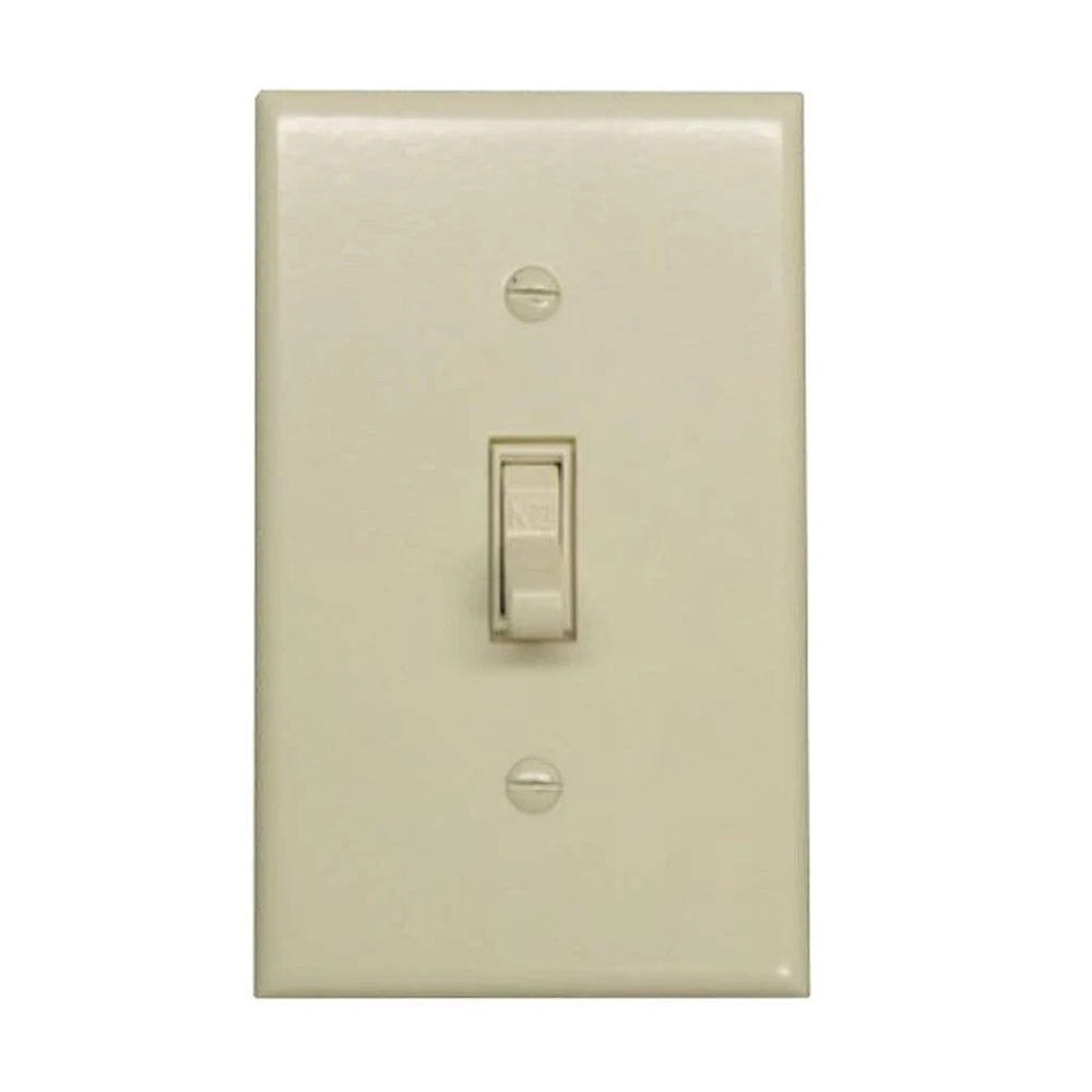 Ivory on-off wall switch with single toggle switch and two screws