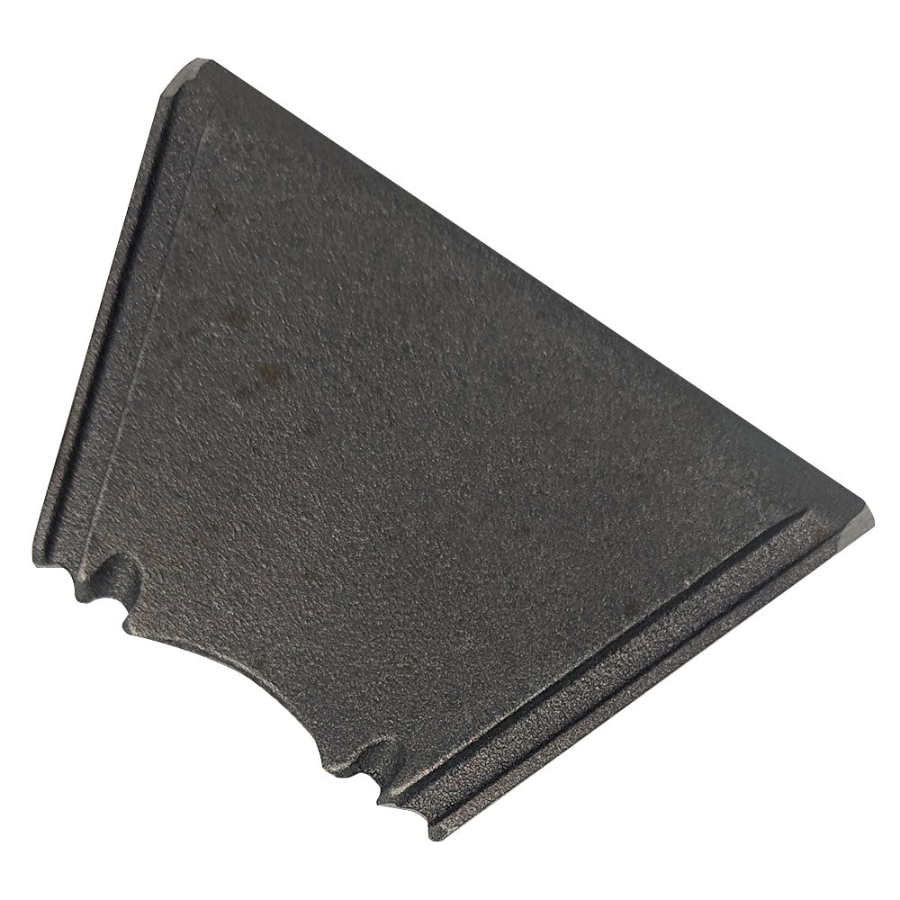 Metal replacement flame guide with curved edge and notch cutouts, dark gray