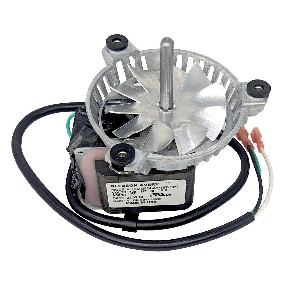Replacement pellet comb blower with metal fan wheel and attached wiring harness