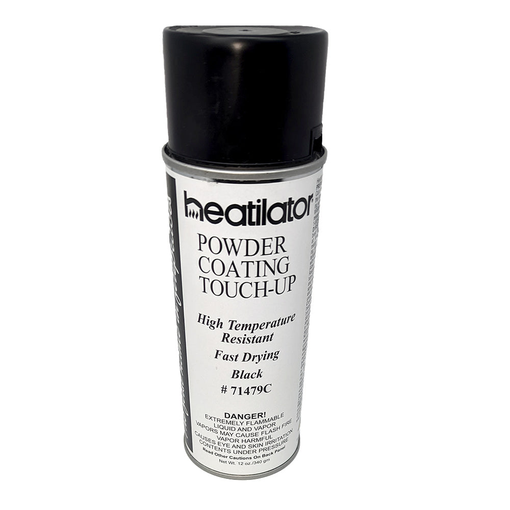 Gloss black aerosol paint can with touch-up coating label