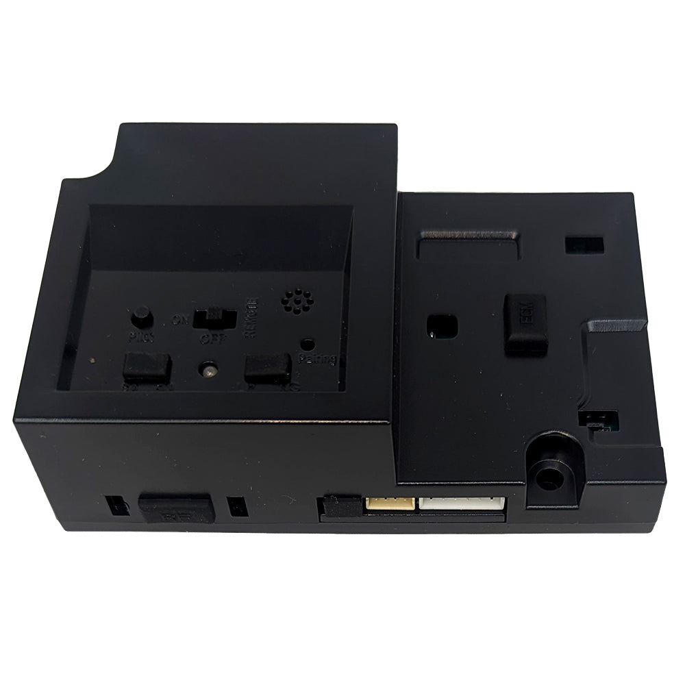 Black electronic IFT control module with multiple connection ports and mounting tabs