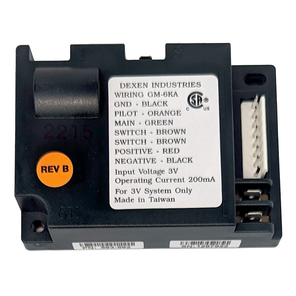 Black replacement control module with wiring terminal block and printed label