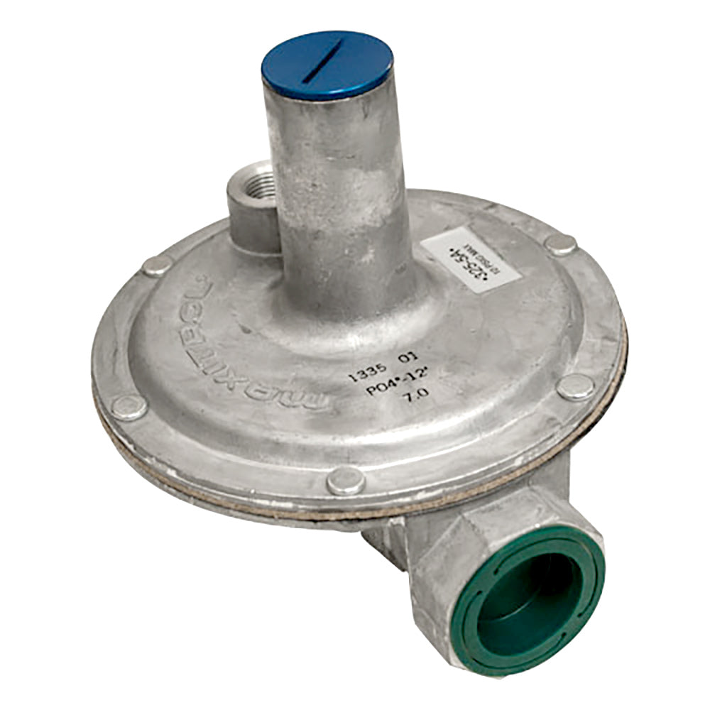 HPC Fire bulk pressure regulator with blue top cap and green outlet port