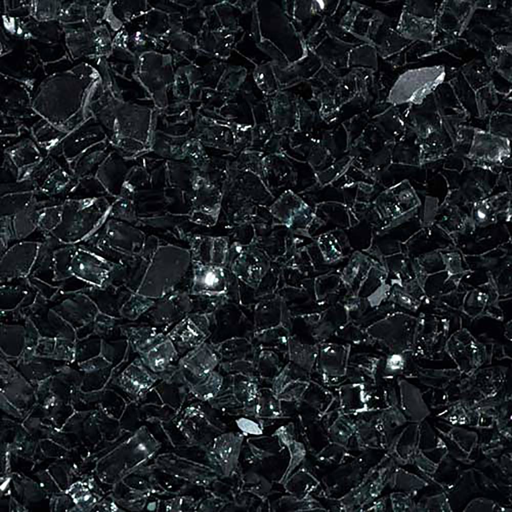 Black decorative fire glass chunks, 1/4 inch style for fire pits and fireplaces
