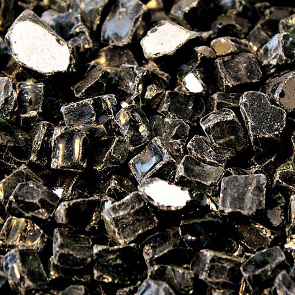 Black reflective decorative fire glass, crushed chunks for gas fire pits