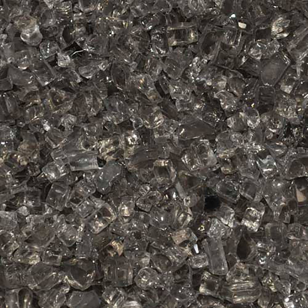 Decorative fire glass, small dark clear crushed stones