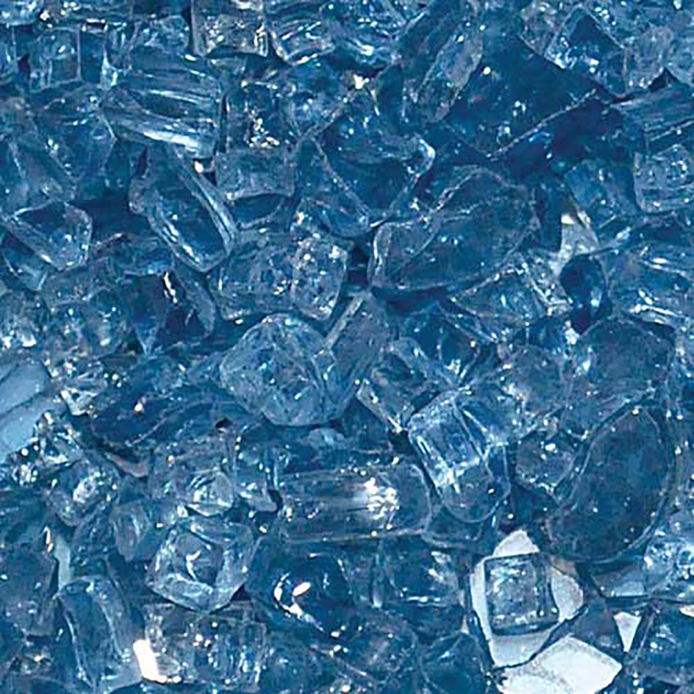 Pacific blue decorative fire glass, translucent 1/4 inch chunks for fire pits