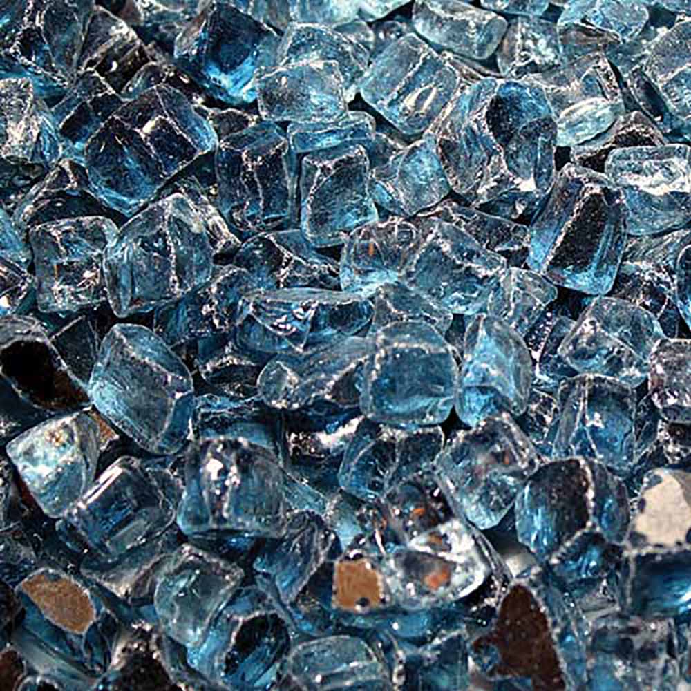 Decorative fire glass, Pacific blue reflective glass chunks
