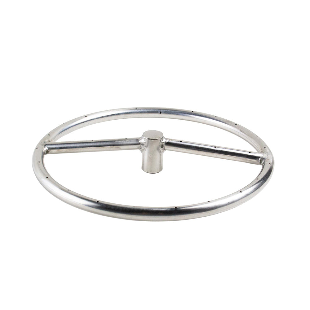 Round stainless steel fire pit burner ring with crossbars and center valve