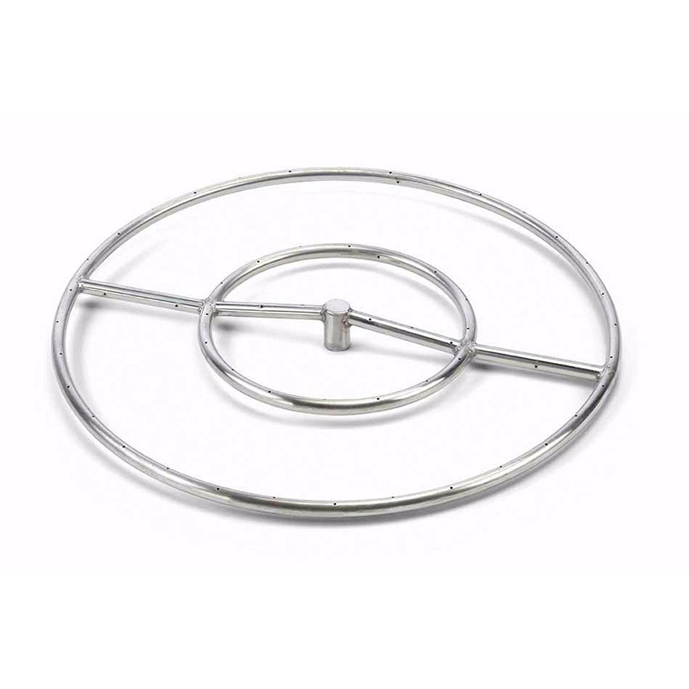 Round stainless steel fire pit burner with outer ring and center valve stem