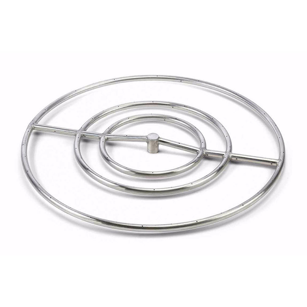 Round stainless steel fire pit burner with dual rings and central cap
