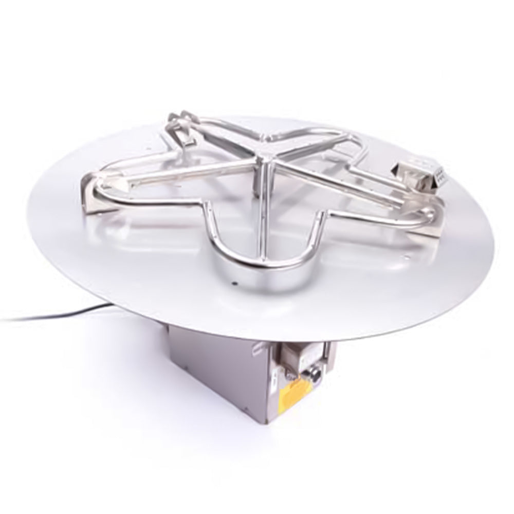 Round flat pan gas fire pit ignition kit with stainless burner and control components