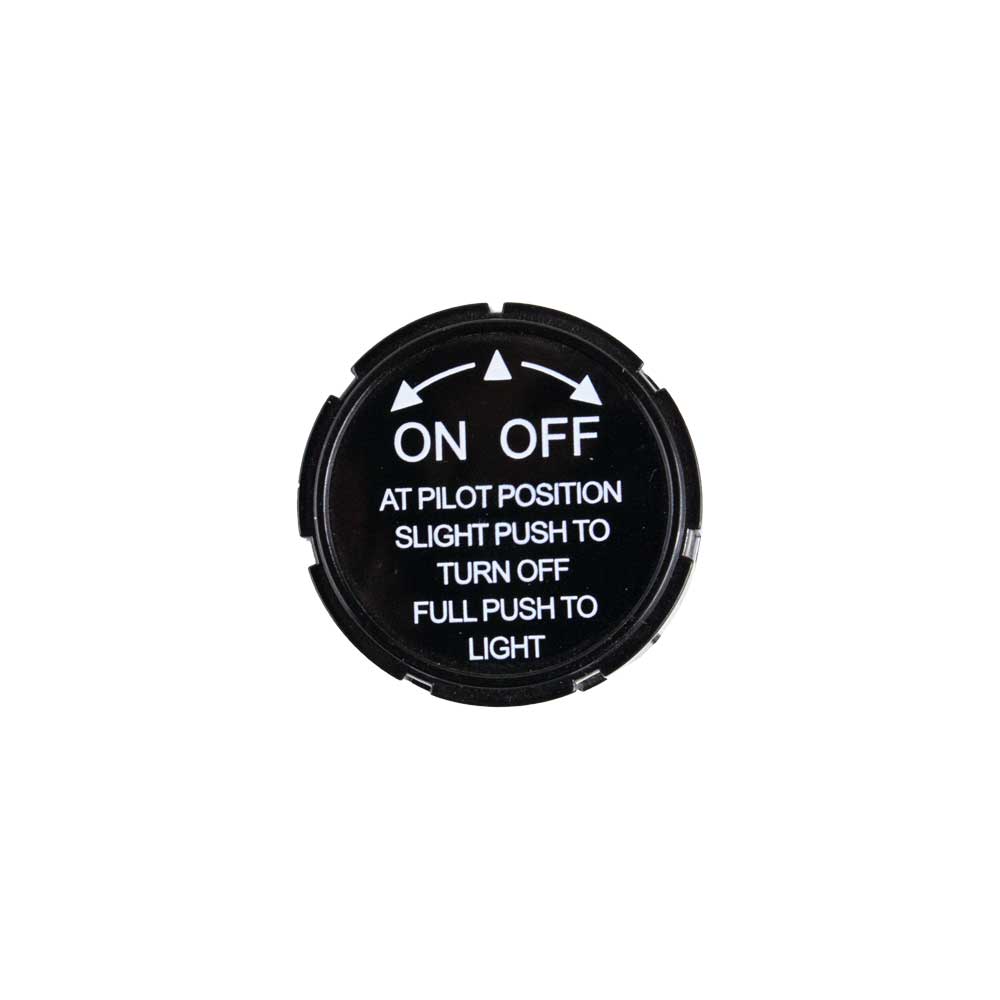 Black pilot control knob with ON/OFF markings and directional indicator arrows