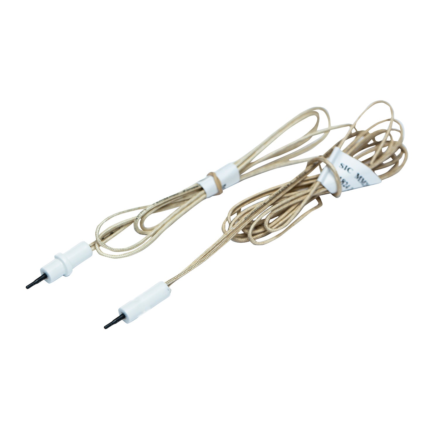 Hot surface igniter with two wire leads and ceramic tips, bundled cable assembly