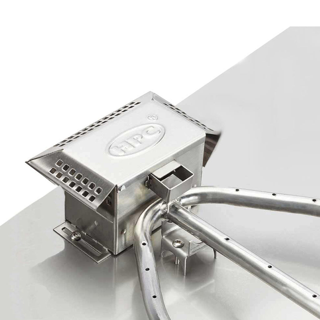 Stainless steel burner and igniter housing with electrode for gas fire pit