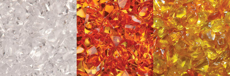 Decorative ember media mix with clear, red, and gold glass shards