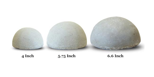 Set of smooth half balls, three rounded dome sizes with speckled light gray texture
