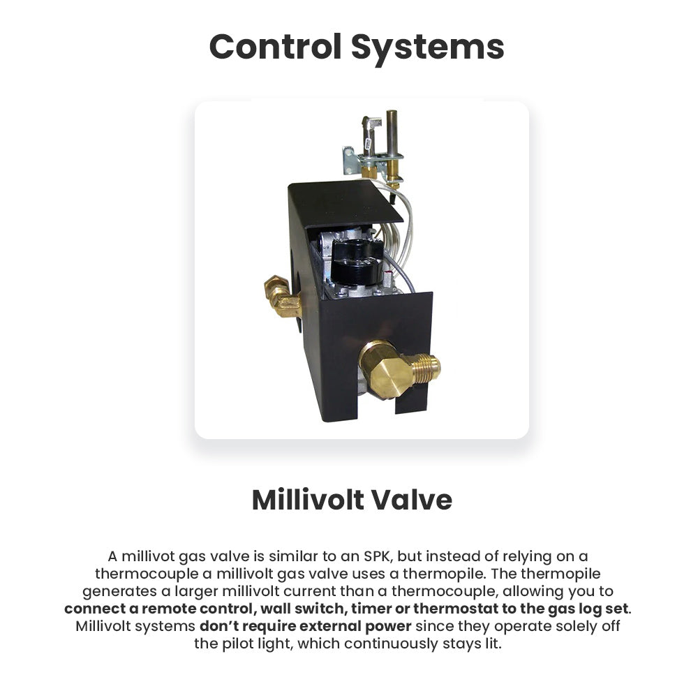 Millivolt valve control assembly with black housing and brass gas fittings