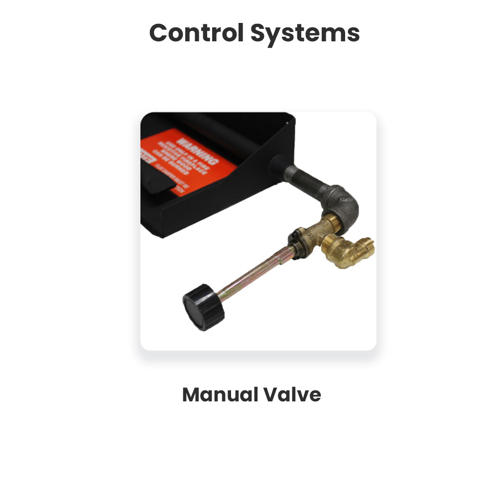 Manual gas valve control assembly with black handle and brass fittings