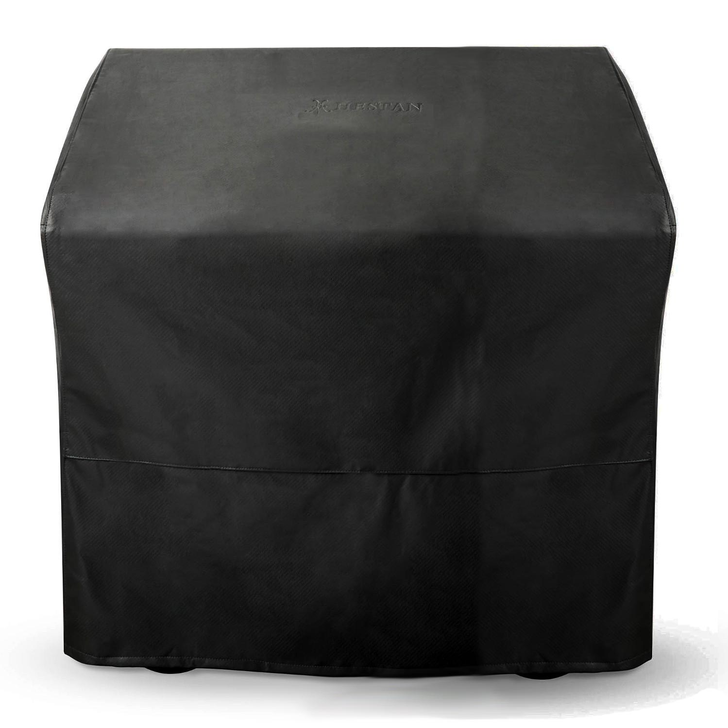 42-inch Hestan grill cover with snug fitted top, dark fabric.