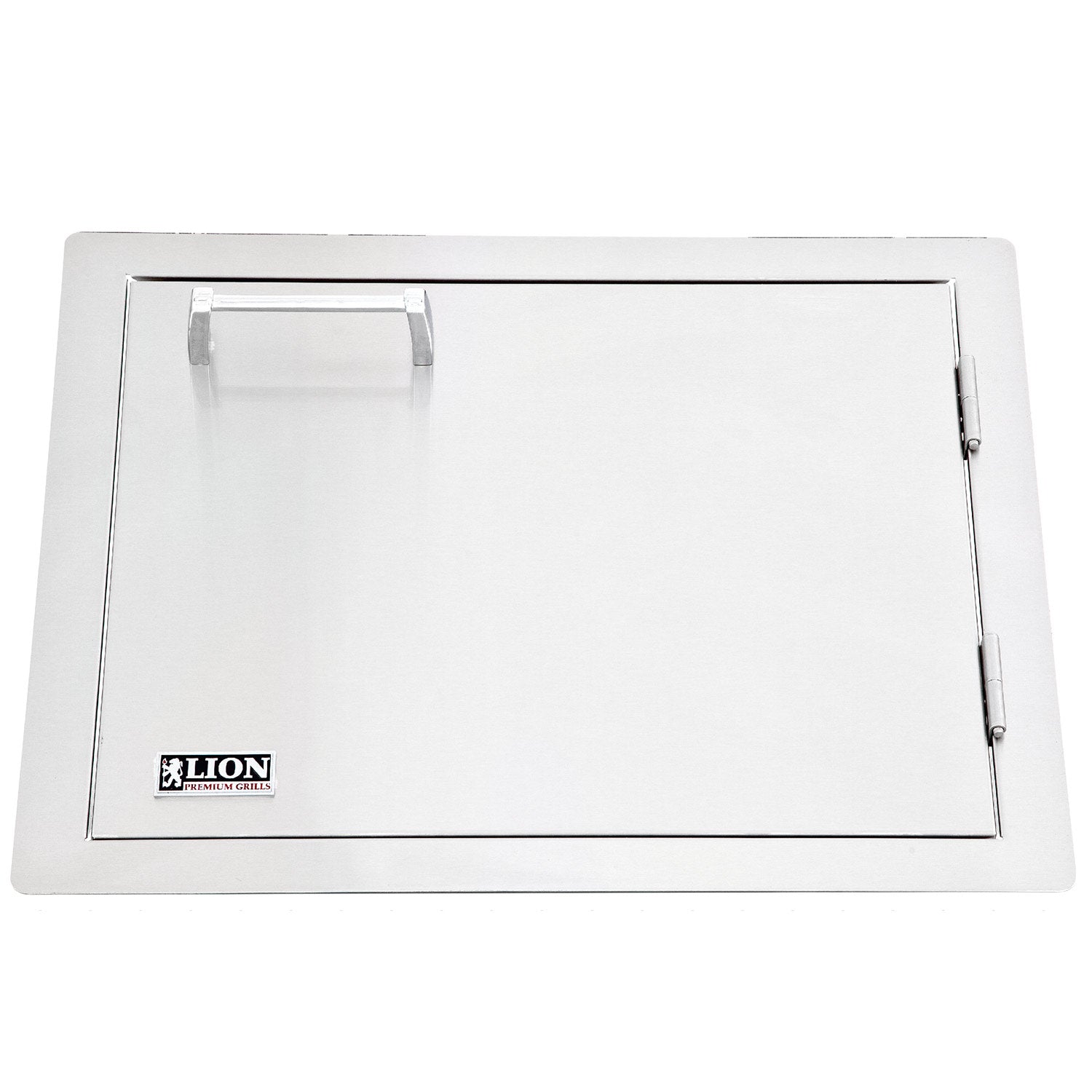 Stainless steel horizontal access door with towel rack and latching hinges