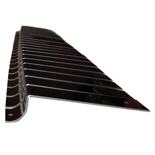 Flexible fire installation collar, dark ribbed flexible strip with metal edge