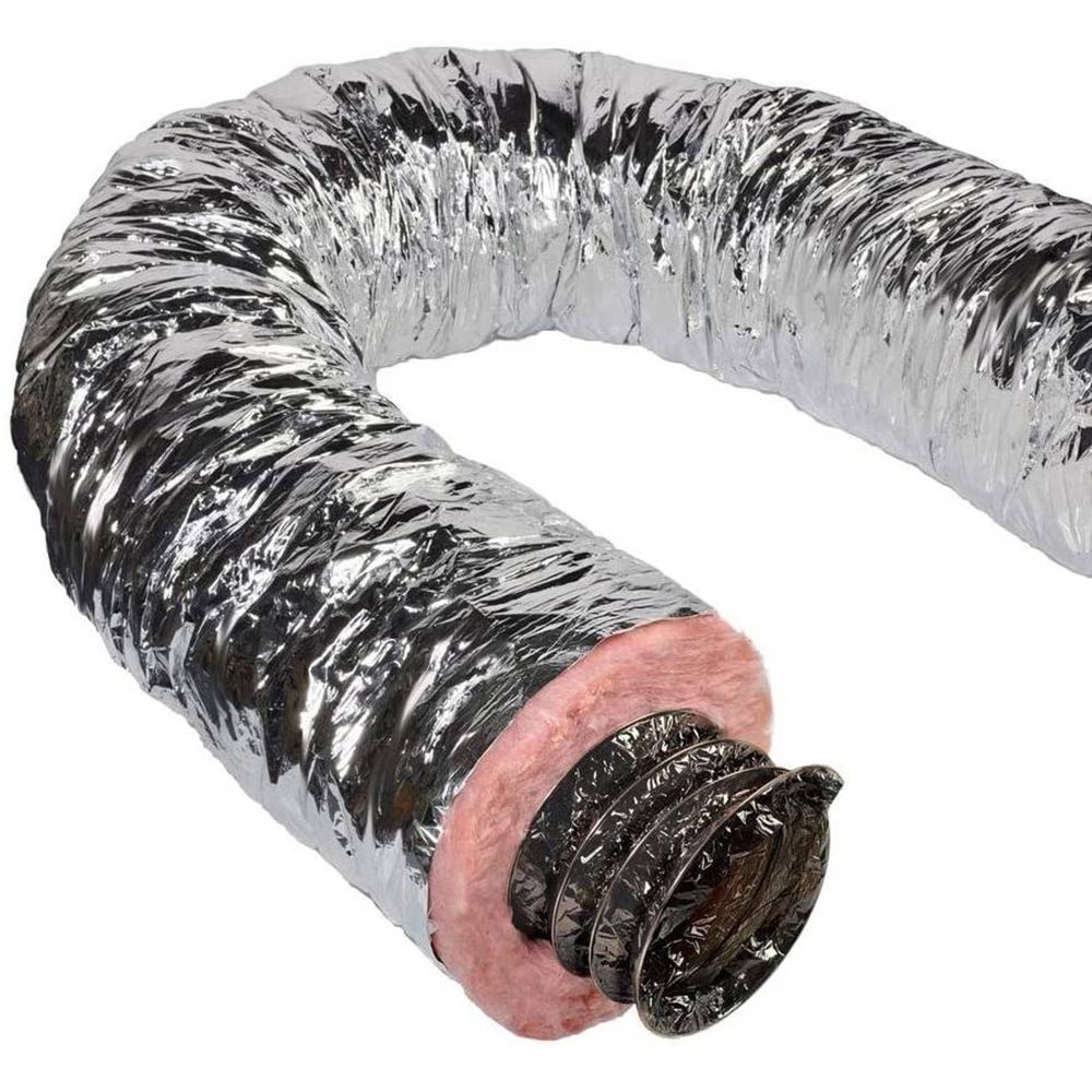 Insulated flex duct with foil exterior, 6-inch diameter, insulated end collar
