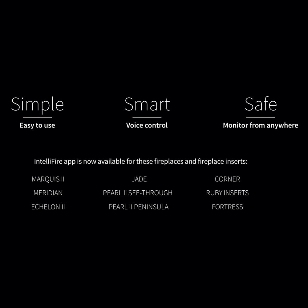 Feature graphic: Simple, Smart (voice control), and Safe (monitoring from anywhere)